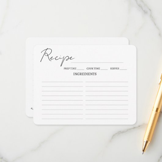 Carte Recette Fête des mariées Script Minimaliste. (Devant/Arrière en situation)