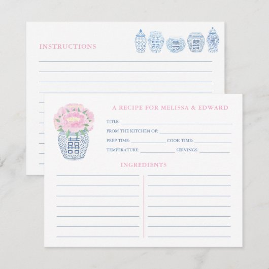 Carte Recette Grandmillenial Pink Peony bleu & bla (Devant / Derrière)