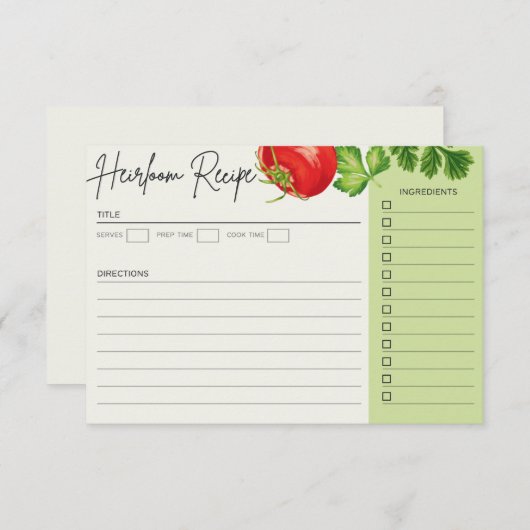 Carte Recette Heirloom (Devant / Derrière)