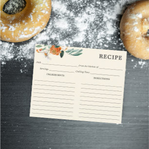 Carte Recette ivoire Orange et Fleurs Blanches