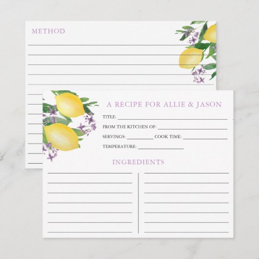 Carte Recette Lavande Citron Avec Deux Noms (Devant / Derrière)