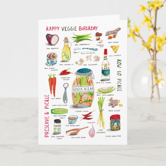 Carte Recette légumes d'anniversaire bleu et vert (Fleur jaune)