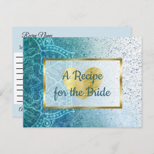 Carte Recette mariage bleu Mandala & or (Devant / Derrière)