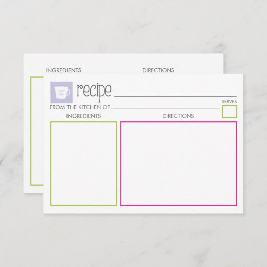 Carte Recette mignonne et colorée (Devant / Derrière)