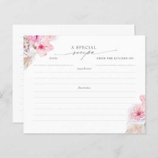 Carte Recette Pampas Grass and Pink Tropical Flowe (Devant / Derrière)