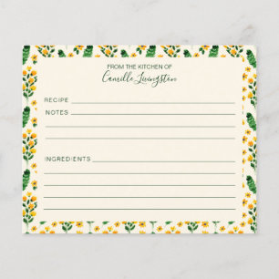 Carte Recette personnalisée Bordure Fleur Jaune