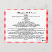 Carte Recette Poulet, Citron & Ail Casserole Recet (Dos)