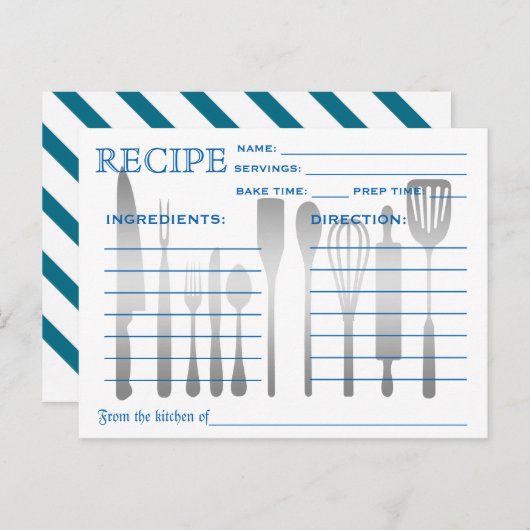 Carte Recette Rétro Bleu rayé (Devant / Derrière)