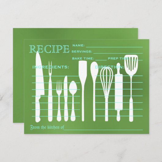 Carte Recette Retro Chalkboard Vert Outils de cuis (Devant / Derrière)