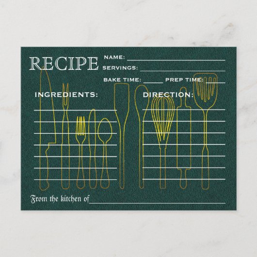 Carte Recette Retro Chalkboard Vert Outils de cuis (Devant)