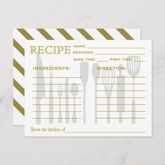 Carte Recette Rétro Gravé Vert (Devant / Derrière)