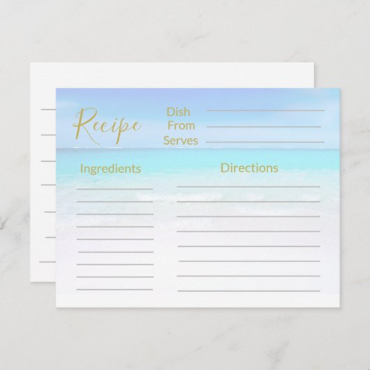 Carte Recette Scène de la plage océan Bleu marine (Devant / Derrière)