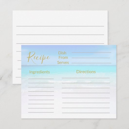 Carte Recette scène de plage océan bleu marine  (Devant / Derrière)