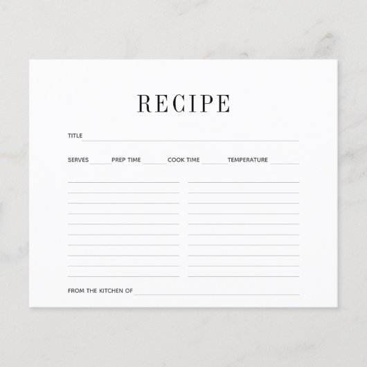 Carte Recette simple noire et blanche (Devant)