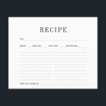 Carte Recette simple noire et blanche<br><div class="desc">Carte simple Recette Noir & Blanc. Caractéristiques Texte noir et gris sur blanc avec lignes d'écriture grises. Titre, sert, le temps de préparation, le temps de cuisine, la température, et la cuisine des espaces. Tous les textes, polices et couleurs sont personnalisables. Nous vous invitations à visiter notre magasin Zazzle, GJ...</div>