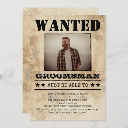 Carte Recherché Best Man Groomsman Funny Photo Propositi (Devant / Derrière)