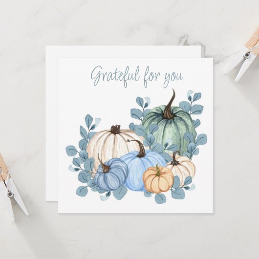 Carte Reconnaissant pour vous citrouille feuille bleu Th (Devant/Arrière en situation)