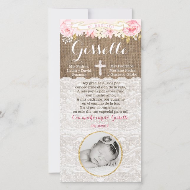 Carte Recuerdo de Bautizo, tarjeta de recuerdo (Devant)