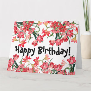 Carte Red Amarylis Fleurs Floral Big Birthday Card