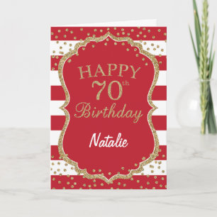 Carte Red and Gold Glitter Confeti 70e Birthday