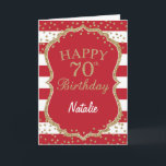 Carte Red and Gold Glitter Confeti 70e Birthday Card<br><div class="desc">Red and Gold Glitter confeti 70th Birthday Card with personalized name For further customization,  please click the "Customize it" button and use our design tool to modify this template.</div>