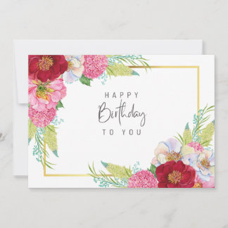 Carte Red and Pink Watercolor – Elegant Happy Birthday