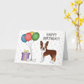 Carte Red And White Boston Terrier Dog Joyeux Anniversai (Fleur jaune)
