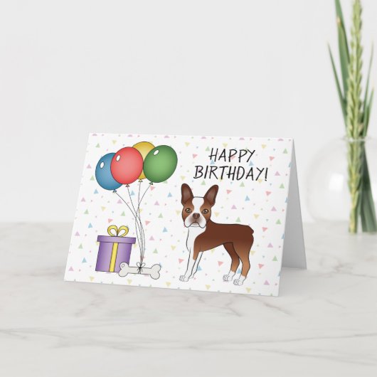 Carte Red And White Boston Terrier Dog Joyeux Anniversai (Devant)