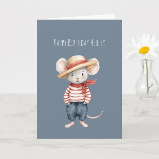 Carte Red Blue Jeans Mouse Birthday (Petite plante)
