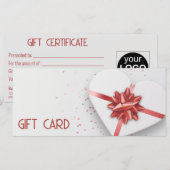 Carte Red Bow Belle boîte à cadeaux Coeur blanc (Devant / Derrière)