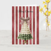Carte Red Bow Stripes Christmas Green Cream Tree (Fleur jaune)