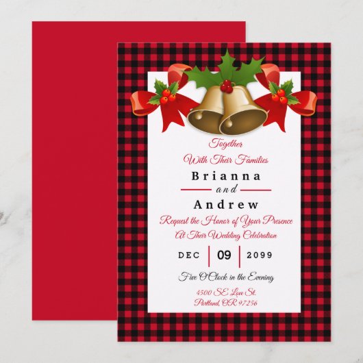 Carte Red Buffalo Plaid Noël Mariage (Devant / Derrière)
