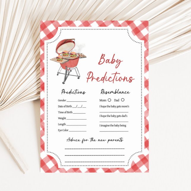 Carte Red Burger BBQ Baby Shower Baby Predictions Game (Burger BBQ Baby Shower Game)