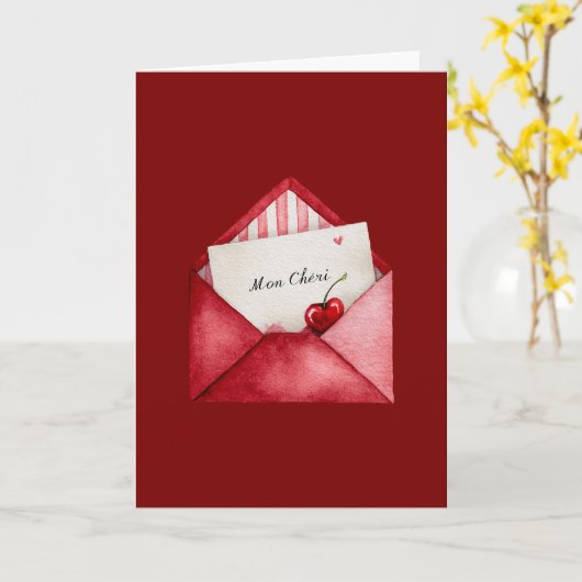 Carte Red Cherry Heart Envelope Valentine's Day (Fleur jaune)