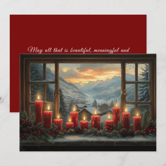 Carte Red Christmas Candles Pine Cones Red Berries (Devant / Derrière)