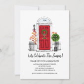 Carte Red Christmas Door Fête (Devant)