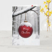 Carte Red Christmas Ornament On Snowy Branch (Fleur jaune)