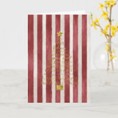 Carte Red Cream Stripes Gold Merry Christmas Tree (Fleur jaune)