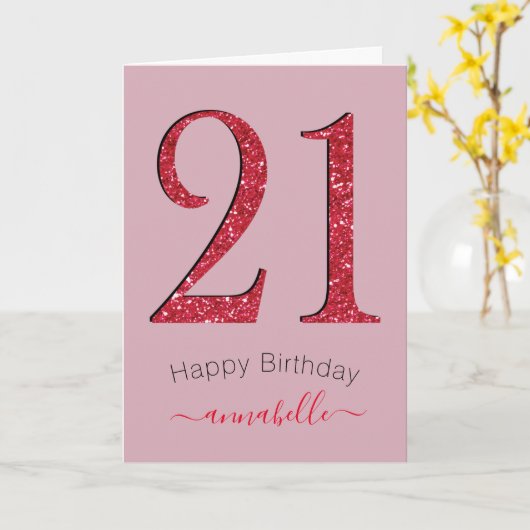 Carte Red & Damask Rose 21 Anniversaire (Fleur jaune)