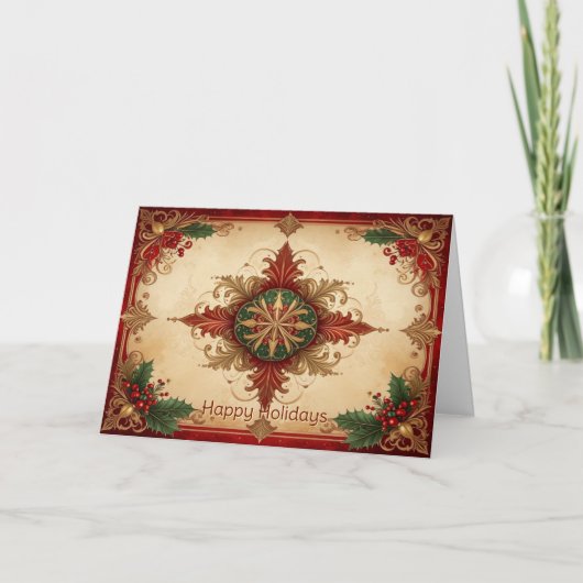 Carte Red Decorative Holiday Card (Devant)