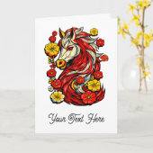 Carte Red Fire Horse – Chinese Zodiac 2026 (Fleur jaune)