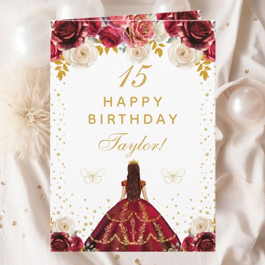 Carte Red Floral Princess Joyeux anniversaire