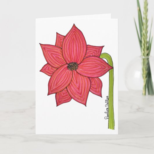 Carte Red Flower with white background blank (Devant)