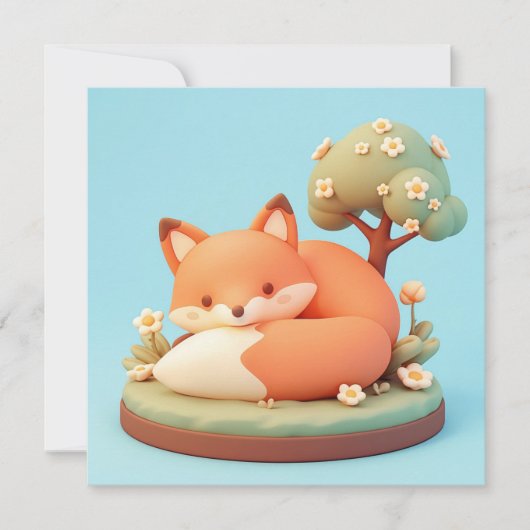 Carte Red Fox 3D Clay Style Floral Tree Postcard (Devant)