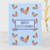 Carte Red Funny Rooster Cockerel Blue Christmas Card (Fleur jaune)