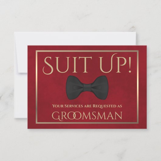 Carte Red & Gold Be My Groomsman Fun Bow Cravate (Devant)