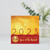 Carte Red Gold Chinois Rabbit découpe papier 2023 Party  (Debout devant)