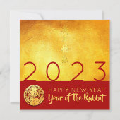 Carte Red Gold Chinois Rabbit découpe papier 2023 Party  (Devant)