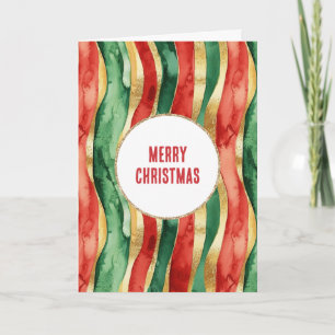 Carte Red Gold Green Stripes Noël