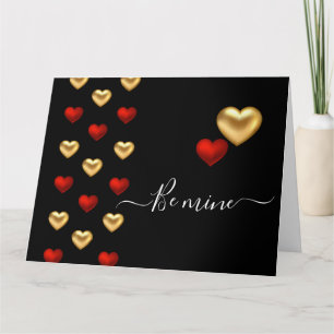 Carte Red & Gold Hearts Black Valentine Card